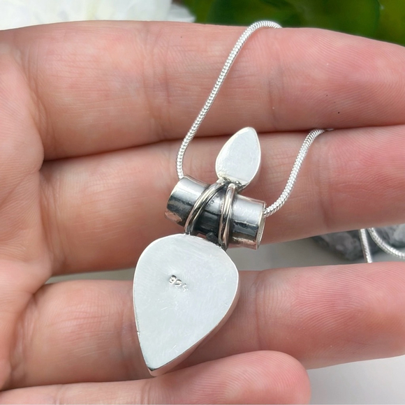 Blue Flash Pink Moonstone Pendant Boho Vintage Style Sterling Silver 925 - Picture 9 of 9